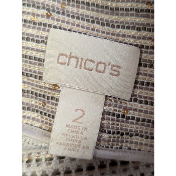 NWOT! CHICO'S! CREAM/TAN/TAUPE/GOLD MINI SEQUINS, LIGHTWEIGHT JACKET! SZ 10/12 - Picture 6 of 9
